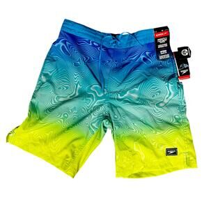 Speedo Square Leg Blue Yellow Sea Beach Board Short Men's M $60 Retail NWT 9"